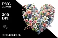 Spring Flower Heart, Digital Watercolor Painting PNG Product Image 2