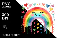 Colorful Smiling Washed Rainbow Hearts PNG Product Image 2