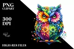 Abstract Vibrant Watercolor Owl PNG Product Image 3
