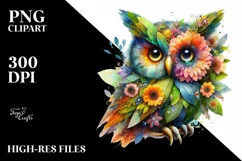 Abstract Vibrant Watercolor Owl PNG Product Image 3