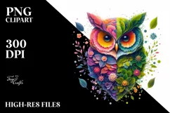 Abstract Vibrant Watercolor Owl PNG Product Image 1