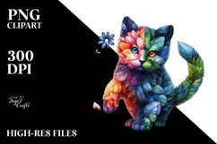 Abstract Vibrant Watercolor Kitten PNG Product Image 1