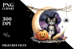 Kitten Dressed for Halloween on Half Moon PNG Product Image 2