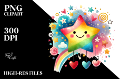 Smiling Star with Hearts, Watercolor PNG Product Image 2