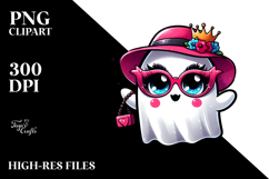 Funny Ghost with Glam Accesories, Watercolor PNG Product Image 2