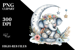 Watercolor Boho Baby Elephant Sleeping Moon Product Image 2