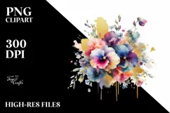 Colorful Sweet Pea Splash Bouquet | Gold Foil Clipart Product Image 1