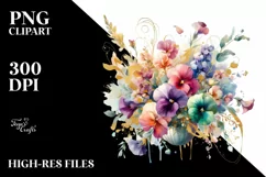 Colorful Sweet Pea Splash Bouquet | Gold Foil Clipart Product Image 1