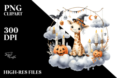 Watercolor Giraffe Dressed for Halloween Sitting on Cloud Product Image 2