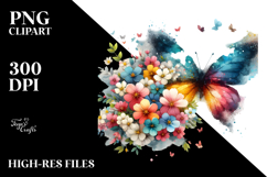 Colorful Butterfly and Flower Painting PNG Product Image 2