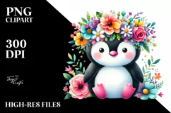 Cartoon Penguin with Flower Crown Clipart Product Image 1