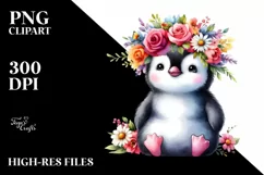 Cartoon Penguin with Flower Crown Clipart Product Image 3