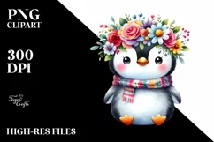 Cartoon Penguin with Flower Crown Clipart Product Image 3