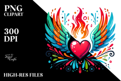 Colorful Heart with Wings and Fire PNG Product Image 2