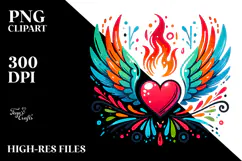 Colorful Heart with Wings and Fire PNG Product Image 2