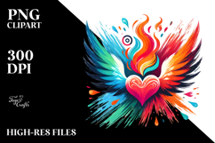 Colorful Heart with Wings and Fire PNG Product Image 2