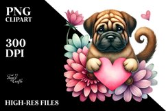 Cute Bullmastiff Holding Heart PNG Product Image 2