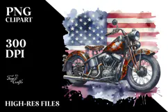 Vintage Motorcycle with USA Flag, Watercolor Product Image 2