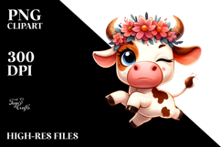Cartoony Flower Crown Cow PNG Product Image 2