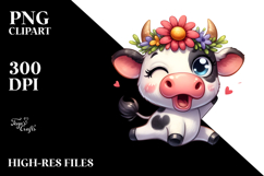 Cartoony Flower Crown Cow PNG Product Image 2