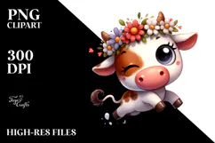 Cartoon Cow with Flower Crown PNG Product Image 2