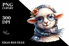 Funny Cute Lamb Wearing Scarf Watercolor Product Image 3