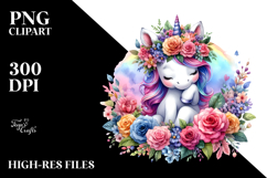Baby Unicorn with Floral Wreath, Bright PNG Product Image 2