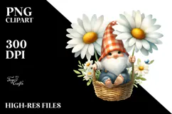 Watercolor Gnome with Large Daisy, PNG Product Image 2