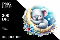 Colorful Baby Koala Sleeping on Moon | Clipart Product Image 1