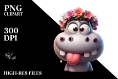 Cute Cartoon Hippo Flower Crown PNG Product Image 2
