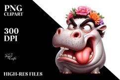 Cute Cartoon Hippo Flower Crown PNG Product Image 2