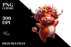 Highland Cow with Flower Crown PNG Product Image 2