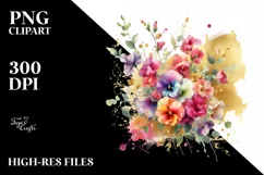 Vibrant Sweet Pea Splash Bouquet | Gold Foil Clipart Product Image 3
