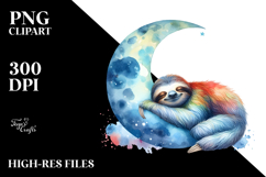 Watercolor Sloth Sleeping Moon Product Image 2