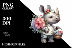 Whimsical Baby Rhino with Flower Basket | Rhododendron Product Image 1