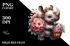 Whimsical Baby Rhino with Flower Basket | Rhododendron Product Image 1