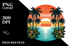 Retro Tropical Island Sunset Clipart PNG Product Image 2