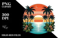 Retro Tropical Island Sunset Clipart PNG Product Image 2
