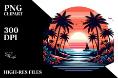 Retro Tropical Island Sunset Clipart PNG Product Image 2