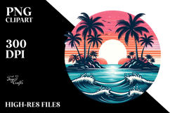 Retro Tropical Island Sunset Clipart PNG Product Image 2