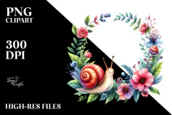 Watercolor Cute Baby Snail Floral Frame Product Image 2