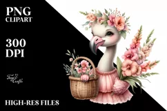 Whimsical Baby Flamingo with Flower Basket | Snapdragon Product Image 1