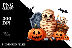 Simple Haloween Clipart with Mummy&#039;s Tomb PNG Product Image 2