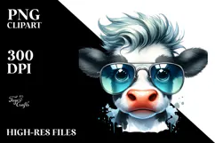 Funny Cow with Cool Hair PNG Product Image 2