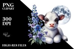 White Background Highland Cow with Delphinium PNG Product Image 2