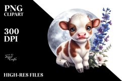 White Background Highland Cow with Delphinium PNG Product Image 2