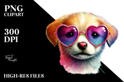 Cute Puppy with Heart Sunglasses PNG Product Image 2