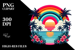 Retro Tropical Island Sunset Rainbow PNG Product Image 2
