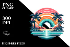 Retro Tropical Island Sunset Rainbow PNG Product Image 2