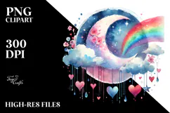 Simple Moon with Hearts, Watercolor PNG Product Image 2